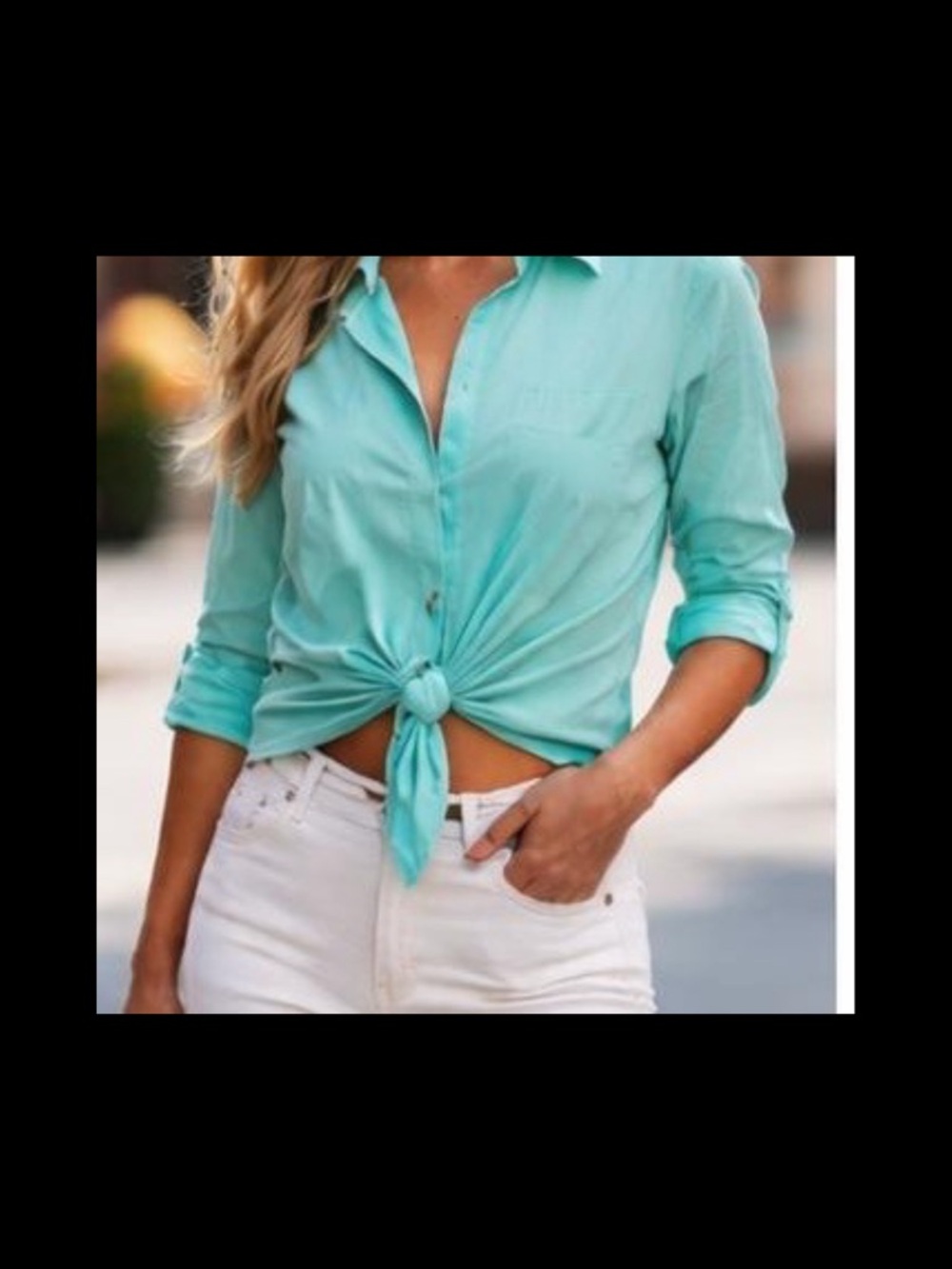 Blue Rain Women's Tie-Front Button-Down Shirt - Aqua/Turquoise